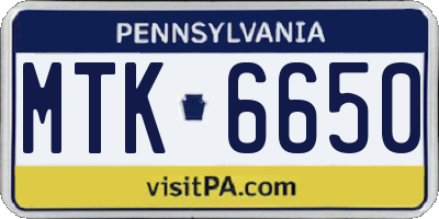 PA license plate MTK6650