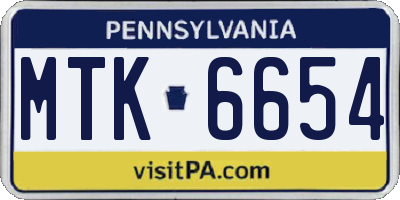 PA license plate MTK6654