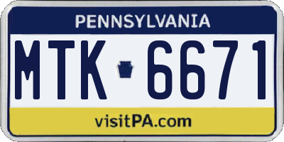 PA license plate MTK6671