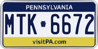 PA license plate MTK6672