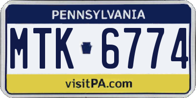 PA license plate MTK6774