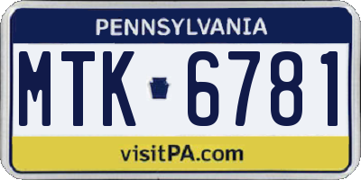 PA license plate MTK6781