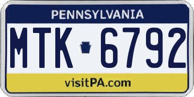 PA license plate MTK6792