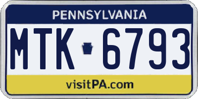 PA license plate MTK6793