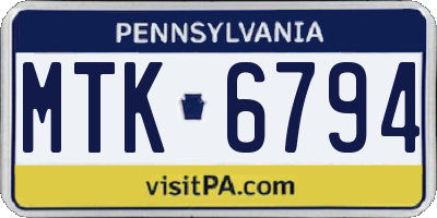 PA license plate MTK6794