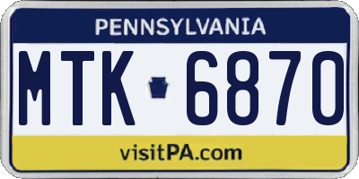 PA license plate MTK6870