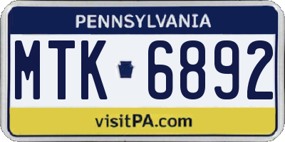 PA license plate MTK6892