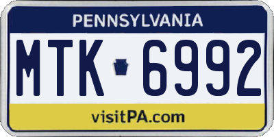 PA license plate MTK6992