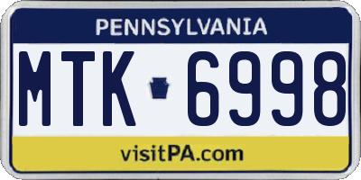 PA license plate MTK6998
