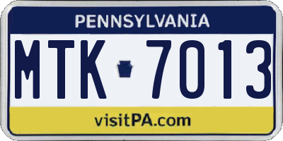 PA license plate MTK7013