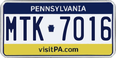 PA license plate MTK7016
