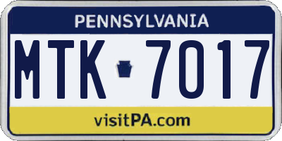 PA license plate MTK7017