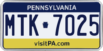 PA license plate MTK7025