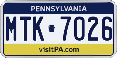 PA license plate MTK7026