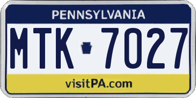 PA license plate MTK7027