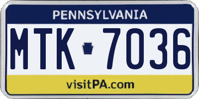 PA license plate MTK7036