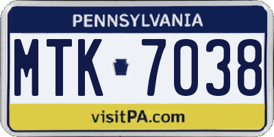 PA license plate MTK7038