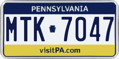 PA license plate MTK7047
