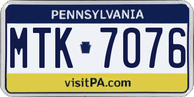 PA license plate MTK7076