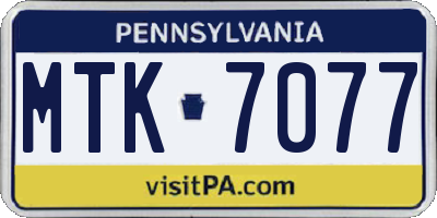 PA license plate MTK7077