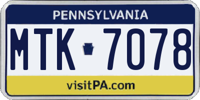 PA license plate MTK7078