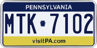 PA license plate MTK7102