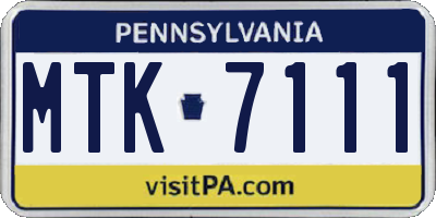 PA license plate MTK7111