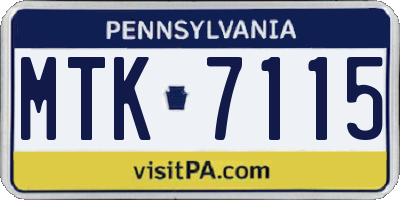 PA license plate MTK7115
