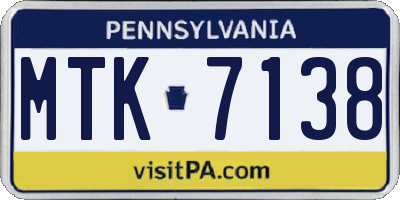 PA license plate MTK7138