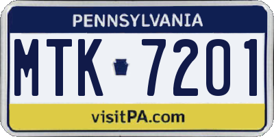 PA license plate MTK7201