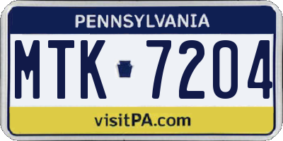 PA license plate MTK7204