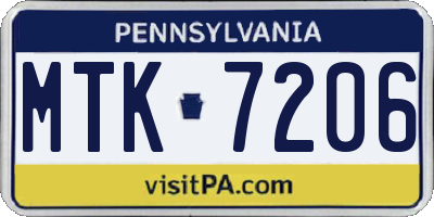 PA license plate MTK7206