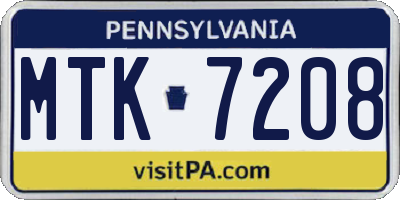 PA license plate MTK7208