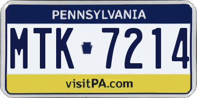 PA license plate MTK7214