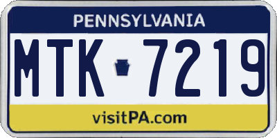 PA license plate MTK7219