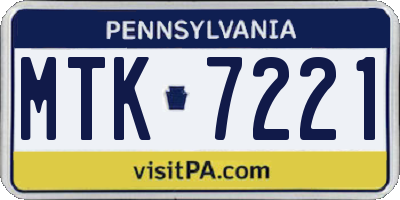 PA license plate MTK7221