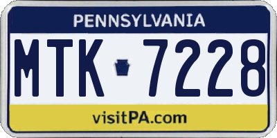 PA license plate MTK7228