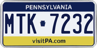 PA license plate MTK7232