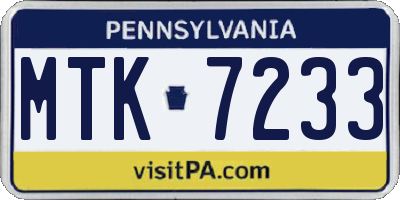 PA license plate MTK7233