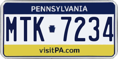 PA license plate MTK7234