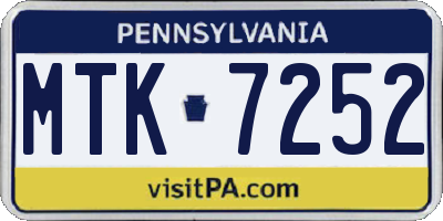 PA license plate MTK7252