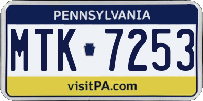 PA license plate MTK7253