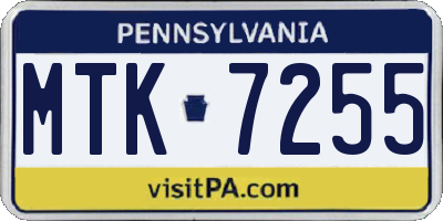 PA license plate MTK7255