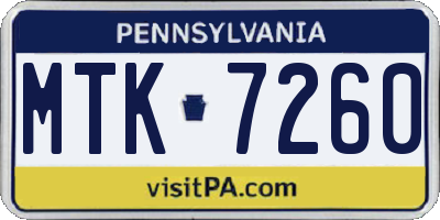 PA license plate MTK7260