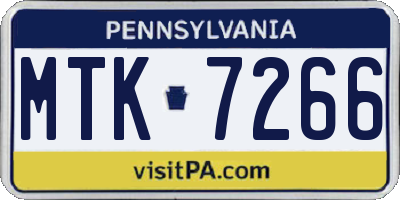 PA license plate MTK7266