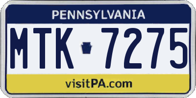 PA license plate MTK7275