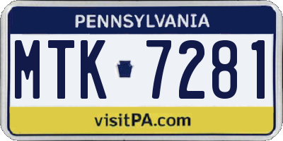PA license plate MTK7281