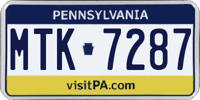 PA license plate MTK7287