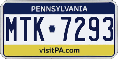 PA license plate MTK7293