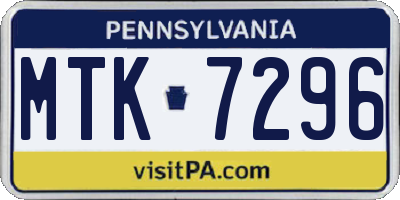 PA license plate MTK7296